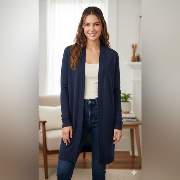 Charter Club Sweaters - NWT Charter Club Cardigan 1X-14-16W Blue Intrepid 100% Linen Longline Open Front